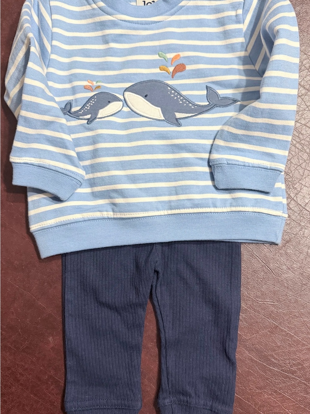 JoJo Maman Bebe Light Blue & Navy Whale Stripe Pajama Set - new without tags